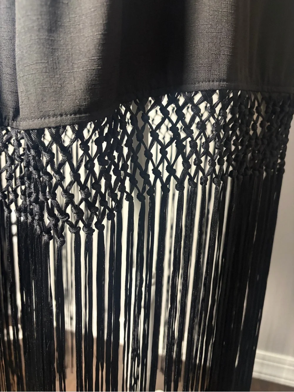 Commense Capri Fringed Open Back Black Halter Mini Dress (Size S)
